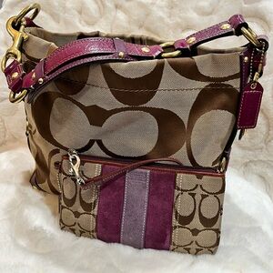 COACH Carly Hobo Leather Bag With Wristlet